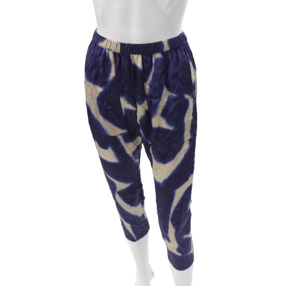 Pharaoh Women Cropped Viscose Geometric Blue Pull On Pants Size 00